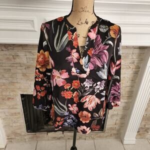 J. CREW floral red and black‎ blouse size XS